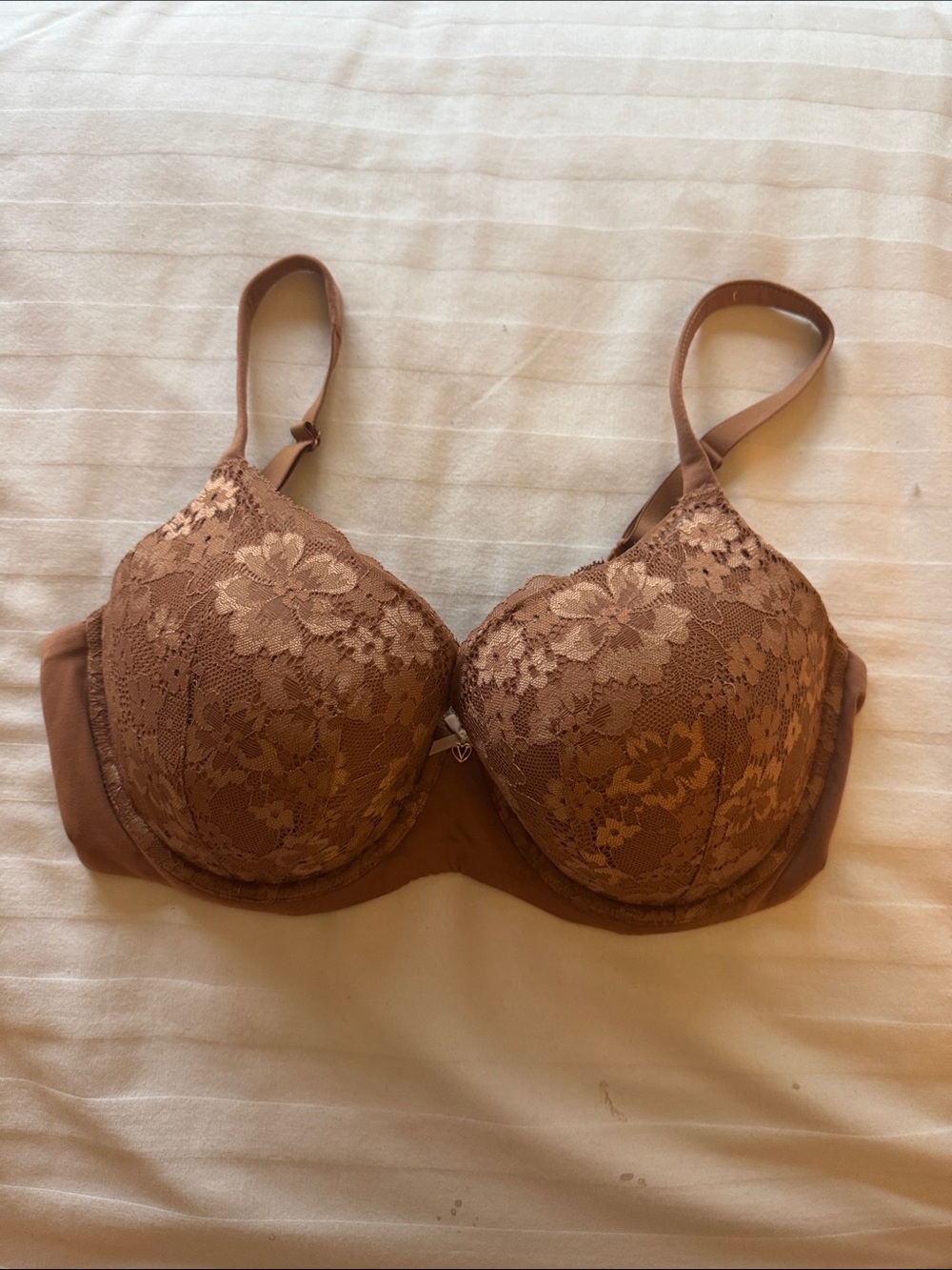 Victoria’s Secret Lace-Trim Lightly Lined Smooth Demi Bra in Brown 36DD/E80